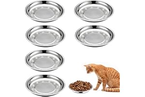 QITIXI:OU Katzennapf Edelstahl - 6 Stück Edelstahl Teller Katze - 16 cm Futternapf Katzennapf Flach Breit - Katzen-Nassfutternapf Haustier-Futternapf - Edelstahlersatznapf Trinknapf für Katzen Kleine Hunde