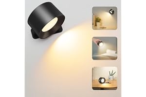 AUINSKY Applique Murale Interieur, Lampe LED Rechargeable Murale Touch avec Port de Charge Type-C, 3 Niveaux de Luminosité 3 Températures Rotatifs 360° Lampe de Chevet pour Chambre à Coucher (Noir)