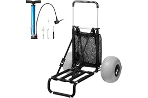 VEVOR Chariot de Plage avec Grandes Roues pour Le Sable, Plateau de Chargement 760 x 390 mm, Chariot de Transport Pliable avec Roues Ballons de 304 mm, capacité de 74,8 kg, Hauteur de 685 à 1135 mm