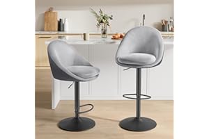 VASAGLE Tabouret de Bar, Lot de 2, Chaise de Cuisine, Réglable en Hauteur, Pivotant à 360°, avec Dossier, Socle, Repose-Pieds, Acier, pour Comptoir, Bar, Salle à Manger, Gris Tourterelle LJB110G01