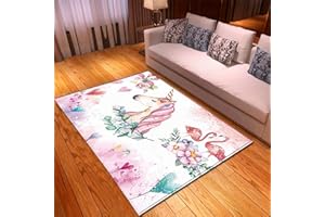 PEIHUODAN Pink Unicorn Rug Play Floor Mats For Kids Cartoon Rainbow Horse Flowers Stars Girls Kids Bedroom Rug Anti-Slip Large Living Room Rug Nursery Rug Baby Crawling Mat Soft (Colour1,80 x 120 cm)