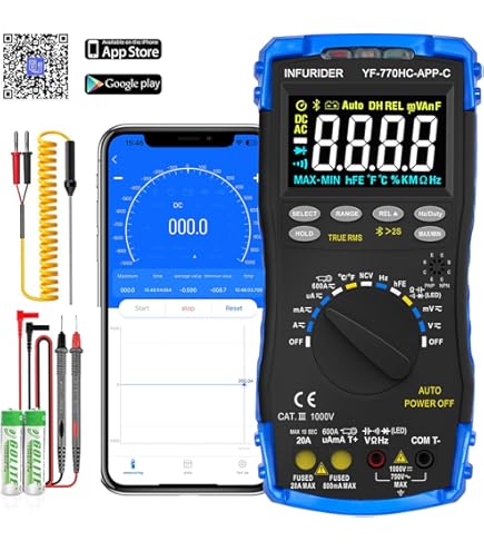 Owon OW18B Digitale multimeter, datalogger, thermometerset, bluetooth, ampèremeter, voltmeter met type K thermo-element
