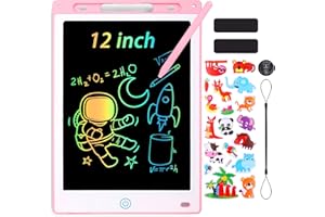 Sofore LCD Writing Tablet for Kids, 12 inch Colorful Screen Kids Drawing Board Doodle Pads Kid's Toys Birthday Present for 3 4 5 6 7 Girls Boys Learning Toys, Free Animal Cartoon Stickers (Pink)