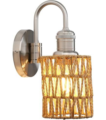 Applique A Parete In Rattan E Bambù Fatta A Mano – Luce Bohémien Per Soggiorno E Camera Da Letto, E27
