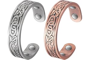 EnerCoppeX Lot de 2 anneaux magnétiques classiques vintage en cuivre pur, bracelets réglables de 5,8 cm, 4 aimants (3500 gauss), peuvent être portés par les hommes et les femmes, Cuivre