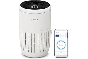 BOSCH THERMOTECHNIK Bosch Air 2000i - Purificatore d'aria intelligente - Copre 37,5 m² - Filtra efficacemente oltre il 99% degli inquinanti - Modalità Auto/Sleep (< 25 dB(A)) - CADR: 180 m³/h - Connettività display e app