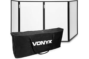 VONYX DB2B Façade DJ Pliable avec Housse, 4 Panneaux 280 x 120 cm, Structure Métallique Noire avec Tissu Lycra Blanc, Idéal pour Les DJ Mobiles