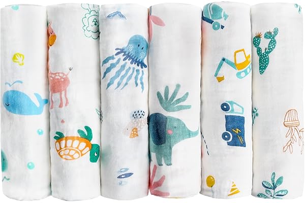 Maliton 6 Pcs Lange Bébé en Mousseline de 100% Coton-70x 70 cm Langes Coton BéBé,Extra Doux Absorbant Respirant pour Nouveauné Peau Sensible,Motif Zoo