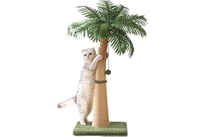 FURLOGY Arbre à chat de 101,6 cm de haut, design incurvé avec 3 balles interactives, griffoir en corde de sisal naturel pour chats d'intérieur et chatons, multi-combinable (style A)