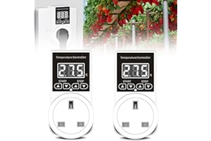 VAILEAL Digital Thermostat Plug Socket, Thermostat Outlet Socket, Thermostat Plug Day and Night Thermostatic Uk Plug, Lcd Screen Heating Cooling Temperature Switch for Greenhouse Reptile Terrarium Home (2)