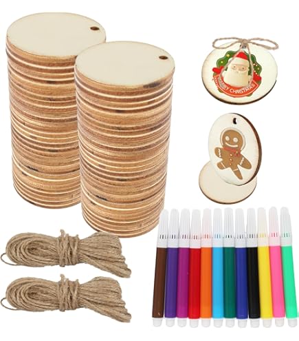 HNYYZL - Etiquetas De Madera Para Manualidades, 100 Unidades, Pequeñas Etiquetas De Madera Rectangulares, Piezas De Madera Sin Terminar, Recorte De Madera Natural Con Agujero, 4 Cuerdas De Yute Y