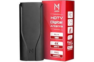 Mata1 4K HDTV Antenna for Indoor/Outdoor, 300 Mile Long Range w/Ultra High Gain for Better Reception for Smart TV & Older TVs, Early Release 2024 Chipset, Stand-Alone or Wall Mount