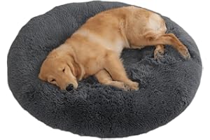 MCPTSN Panier Rond Chien, Coussin Chiens Lavable, Lit pour Chien Moelleux, Tapis Anti Stress DéRapant pour Chat Chien (Gris Foncé, XLL:100cm)