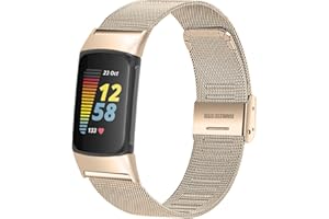 Chofit Bracelet de rechange compatible avec Fitbit Charge 5, bracelet de rechange en acier inoxydable tissé pour traqueur d'activité Charge 5