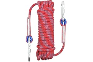 LUKASOHY Climbing Rope, 10mm Outdoor Safety Rope, Nylon Rope Static Rock Climbing Rope with Carabiner, Good for Mountaineering, Camping, Rescue, Fire Escape, Ice Climbing, Exploration (Red, 10m)