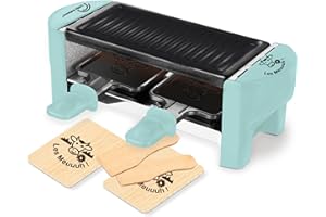 LITTLE BALANCE 8617 Raclette Duo Meuuh…!, Appareil à raclette 1/2 personnes, Grill amovible, 2 spatules + 2 planchettes, Sans PFAS, Antiadhésif, 320 W, Vert d'eau