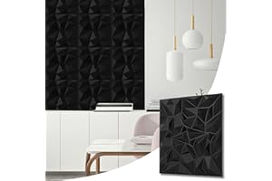 NOVECRAFTO Diamond Prestige Effect 3D Wall Panels - 6 Sheets1.5 sqm | 16.15 sqf Interior Cladding Panels Set | 3D Wall Tiles Diamond Prestige Design in Matt Black - Each Panel Size 19.6" x 19.6"
