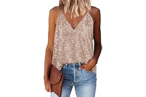 AirMood Women Sexy V Neck Sparkle Shimmer Tank Vests Sequins Tops