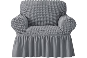 zenmag Armchair Slipcover 1 Piece Couch Sofa Cover with Skirt, Durable Washable High Elastic Stretchable, Easy Fit Universal Furniture Protector (1 Seater, Grey)