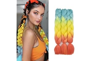 SHIHERESH Kanekalon ​Treccie Africane Extension，3 pezzi 61cm Ombre Sintetici Jumbo Treccia Capelli treccia di scatola Per Crochet Twist Intrecciare I Capelli （Blu/Giallo/Arancio）