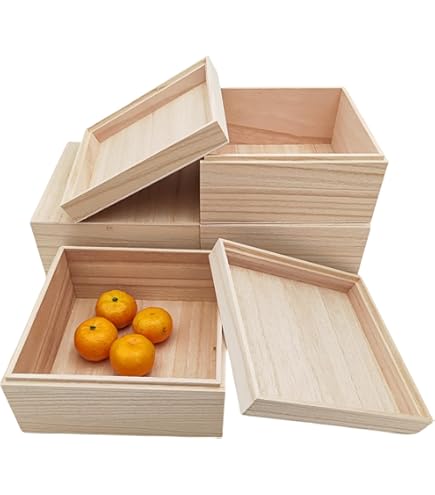 2 stuks onafgewerkte houten opbergdoos met bovendeksel, houten dennenkist doe-het-zelf ambachtelijke opbergdozen voor kunst, hobby's en thuisopslag (18 x 18 x 8 cm