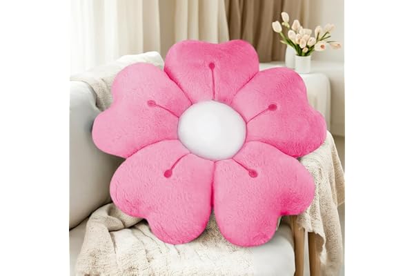 ODIWEN Coussin Fleurs, Coussin d'oreiller Fleur,50cm,Oreiller Floral Mignon en Peluche, Coussins décoratifs en Forme en Peluche, Floral Coussin De Sol Enfant (Rose Rouge)
