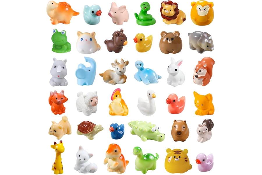 JOLCEEY 40pcs Mini Resin Animals, 40 Styles Tiny Resin Animals Miniature Little Small Animal Figures Bulk for Micro Fairy Garden Landscape Accessories Dollhouse Hide Crafts Aquarium Decor