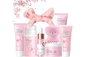 MEITREND Japan Sakura zestaw do pielęgnacji skóry dla nastolatek i dziewcząt – Sakura Skin Care, zestaw do pielęgnacji twarzy, nawilżający zestaw upominkowy dla kobiet – z maską błotną, serum, kremem, kremem