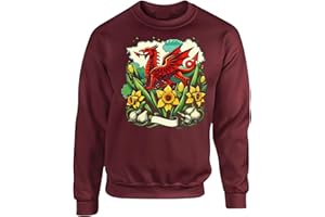 GIFT HUB Proudly Welsh St Davids Day Mens Sweatshirt Welsh Daffodil Dragon Fusion Patriotic Wales Festival Fancy Dress Costume Boys Kids Girls Unisex Gift Jumper