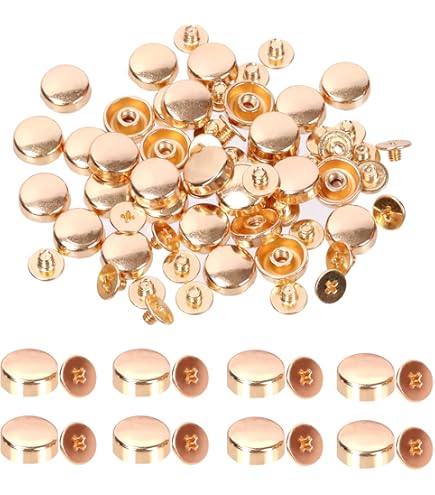 QUARKZMAN 20 Set Chiodi A Testa Piana Borchie 10mm Piedini Borse Lega Borsa Testa Chiodo Fibbia Piatta Bottone Rivetti Set Strumenti Fibbie Ruote Rotondo Per Artigianato Pelle, Tono Oro
