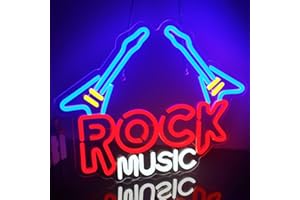 Looklight Rock Music Letrero de neón Música Letreros de neón Forma de guitarra Luces de neón, Azul Rojo Regulable Led Letreros de neón para dormitorio Estudio de música Bar Club Fiesta de música