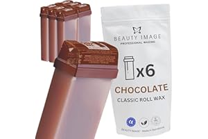 Beauty Image - Cera Depilatoria Roll On - Cera Tibia con Cacao y Almendras Dulces - Baja Temperatura - Para Pieles Sensibles - Efectiva para Vello Facial y Corporal, Chocolate, 110 ml, Pack de 6