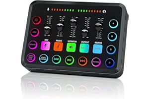 SINWE Gaming Audio Mixer, RGB PC Mixer for Streaming,DJ Mixer with 48 V Phantom Power/Volume Control/DIY Sound Effects/XLR Mic Interface, for Live Streaming/Gaming