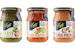 Biffi - Mix di 3 Sughi 100% Vegetale: Ragù Vegetale 190g, Sugo ai Funghi Porcini 190g, Pesto 100% Vegetale, senza Formaggio 190g