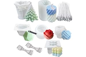ADLUH 6 Stück Kerzenformen zum Gießen, Silikon Kerzenformen Kit, 3D DIY Kerzen Gießen Formen, mit 102 Kerzendocht Set, für Kerzenherstellung,Handgefertigte Seife,Handwerk Ornamente,Duftkerzen (B)