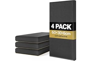 TONOR 4 PCS Grandi Pannelli Fonoassorbenti, 60x30x6 cm Pannello Acustica 3D in Fibra di Vetro con Autoadesivo, Pannello Decorativo per pareti che Assorbe L'eco, per Studio/Soggiorno/Casa/Ufficio, Nero
