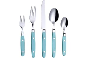 ANNOVA Juego de Cubiertos 20 Piezas Acero Inoxidable Mango de Color con Remache/Cubiertos Estilo Retro (Turquoise, 20 Pieces)