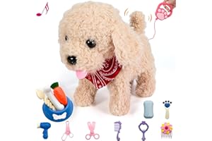 GOBRILLFUN Interaktiver Plüschwelpe mit Lauf-, Bell- und Schwanzwedelfunktion, inklusive Pflegeset, Mädchen und Jungen, Kinder im Alter von 3, 4, 5, 6 Jahren (Gold)