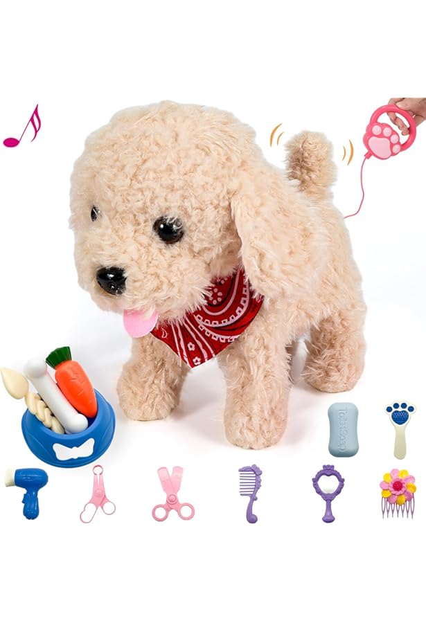 Interactief hondenspeelgoed voor kinderen vanaf 3 jaar, elektronische puppy met riem en dierenarts-koffer, loopt, blaft & luifel, pluche hond, robot, hondenset, pedagogisch cadeau voor meisjes en