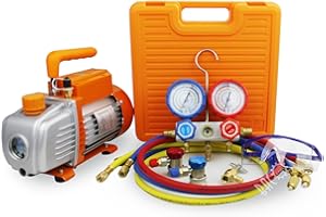 BACOENG 3CFM Vacuum Pump & Manifold Gauge Set - HVAC A/C Refrigeration Kit - Diagnostic R134a R410A R407C