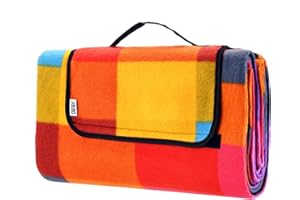 DETEXŽ Picknickdecke Campingdecke XXL 200x200 cm Wasserdicht Wärmeisoliert Waschbar Fleece Faltbar für 4-6 Personen Garten Stranddecke Pixel