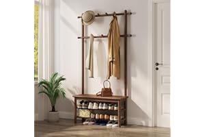 AQIMUELE Coat Rack, Hallway Cabinet, Cloakroom, Clothes Rack, with Bench and Shoe Shelves, Hooks, Height 170 cm