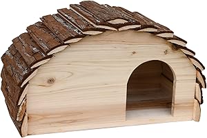 Garden Gear Hedgehog House Solid Wood, Cosy Animal Shelter, Predator-Proof, Weatherproof with Natural Wood and Bark Roof, Pre-Assembled Wildlife Hibernation Box