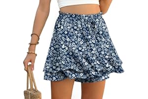 PrinStory Shorts Damen Sommer Hohe Taille Rüschen Kurze Hose Freizeit Weite Bein Lose Hosenrock Kurz Strand Urlaub