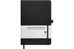 HIJYOO A5 Graph Paper Notebook, Squared Notebook 200 Pages A5 Hardback Notebook with Pen Loop, and Inner Pocket, for Office School Home Business Writing & Note Taking (Black)