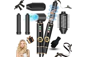 LaifuTu Neues Upgrade 5 In 1 Lockenstab, Rundbürstenföhn mit 5 Ersatz, Multifunktions mit Ionen Technologie Föhnbürste, 3-Gang Regelbar Lockenstab Automatisch, Hairstyler für Glätte, Locken & Volumen