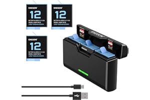 ENEGON Pack de 3 baterías 1800mAh para GoPro Hero 12, 11, 10 y 9 + Cargador USB LCD de 3 Canales, Totalmente Compatible