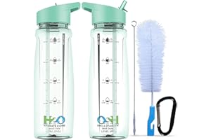 HYDRATE 2.ONE Butelka na wodę ze słomką - szczelne i wolne od BPA butelki - butelka na napoje z motywacyjnymi śladami czasu - odporna na wstrząsy butelka sportowa na siłownię - duża butelka wielokrotnego użytku - 750 ml (miętowa)