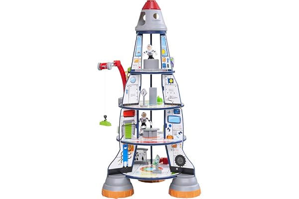 KidKraft Navette Spatiale en Bois avec Figures d'Astronautes et Extraterrestres pour Enfants, Ensemble Espace Fusée avec Grue, Jouet Enfant dès 3 Ans, 63443