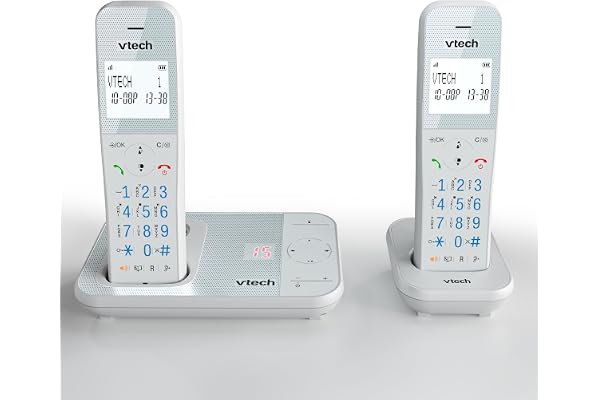 VTech XS1051 téléphone sans Fil à Deux combinés avec répondeur, Téléphone DECT sans Fil, Détection de l'appelant, Amplificateur de Volume, Fonction Mains Libres,Surface antibactérienne